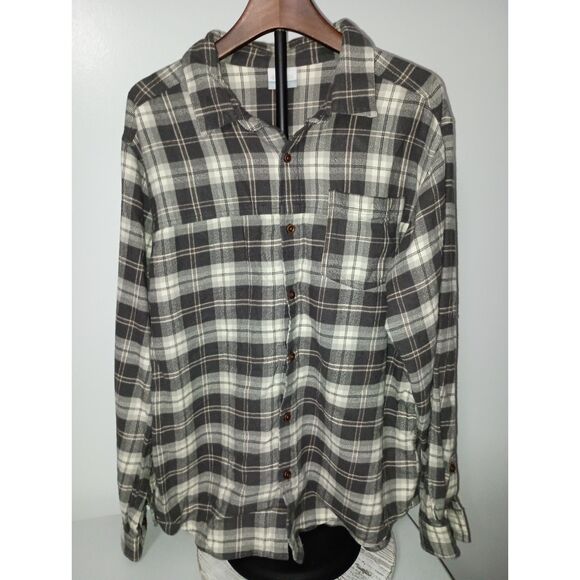 Columbia: Gray Plaid Long-Sleeve Button Down Flannel Shirt, Men's Size L - Picture 1 of 5